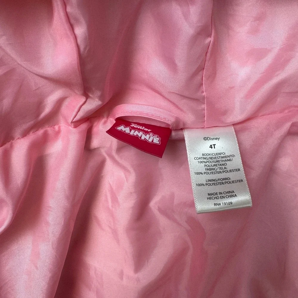 Disney Minnie Mouse Girls Hooded Rain Jacket Windbreaker White Pink Size 5/6